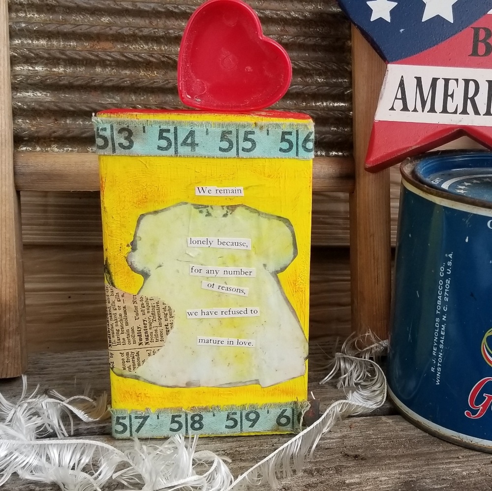 Assemblage Art Love Heart Wood Block decor